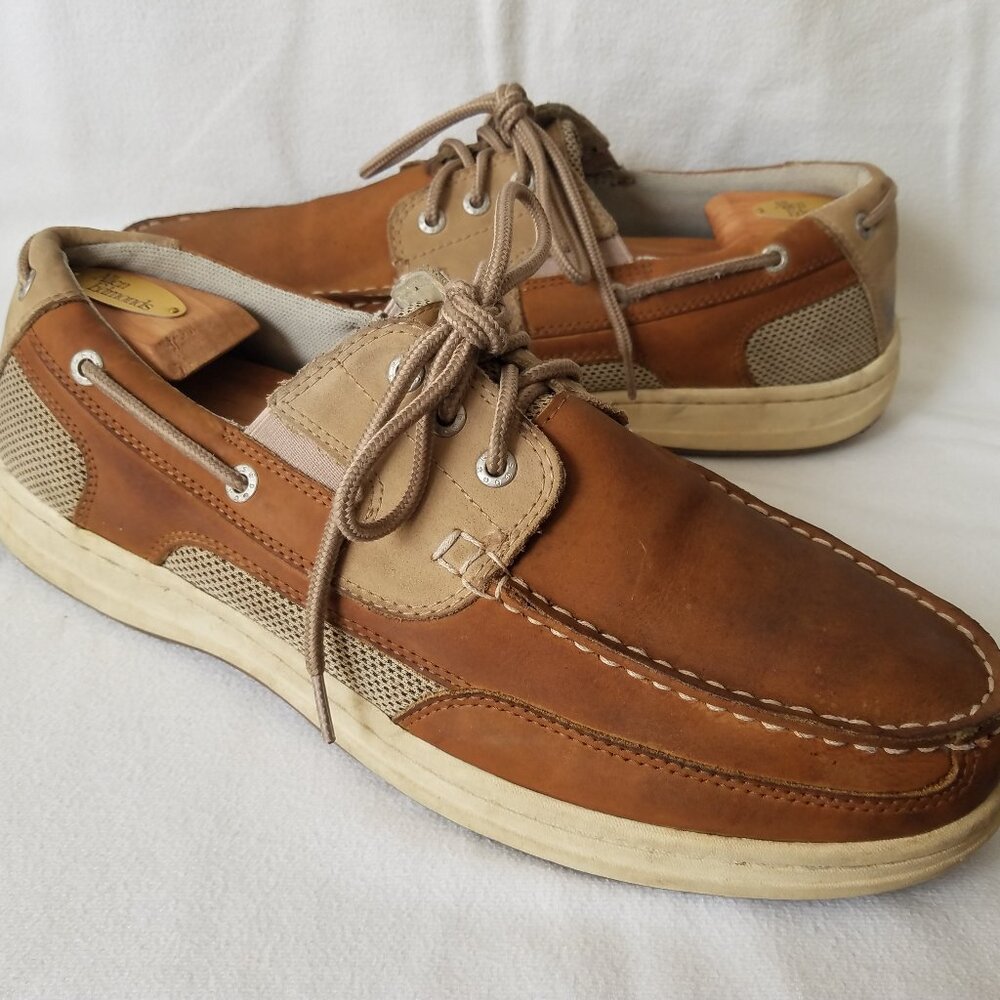 Dockers Leather Boat Shoes Mens 12 Medium Tan Beacon 90-38612 Round Toe Low Top